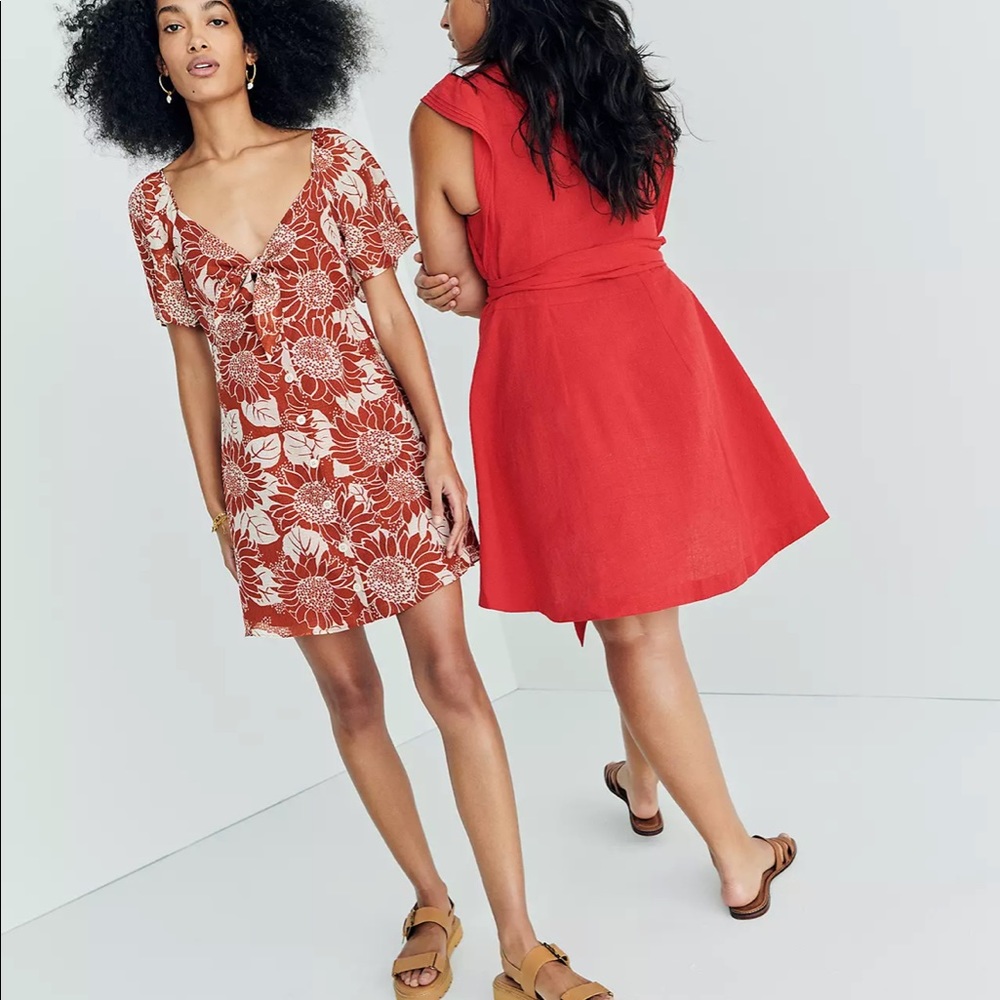 New Madewell Silk Tie-Front Mini Dress in Sunflower Season - Size 2